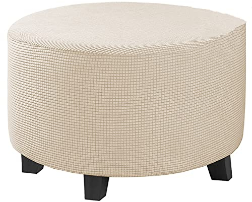 Stretch Plaid Ottomane Schonbezüge Runde Ottomane Bezüge Abnehmbare Fußhocker-Bezüge Aufbewahrung Ottomane Schutzbezüge für Wohnzimmer (Natur, Medium)