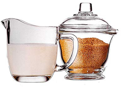 Gravy Boat for Milk, Broth, Sauce Glass Sugar and Creamer Coffee Set Kit Transparent Glass Sugar Bowl with Lid Milk Pitcher 170ml/5.7oz Cream Jug with Handle for Dining, Holiday Meals,Parties