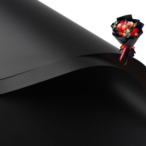 20 Stück doppelseitiges farbiges Blumen-Geschenkpapier, wasserdichtes Valentinstag-Geschenkpapier, 58,9 x 58,9 cm, für Bastelarbeiten, Geschenkverpackungen, Blumenstrauß-Verpackungen (schwarz)