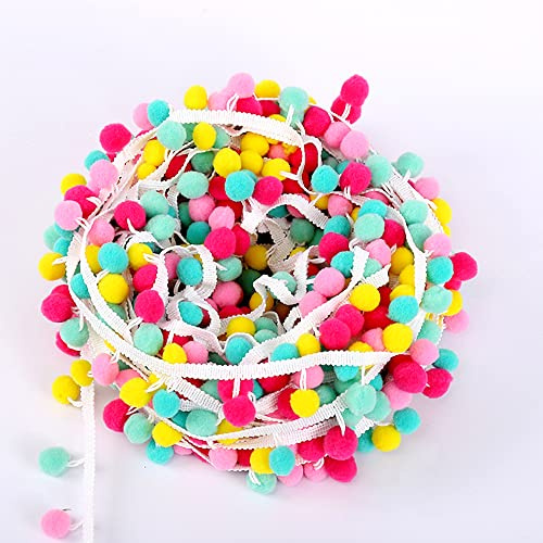 Duories 3 Meters 15mm Bunte Pompons Borte zum Basteln,Dekoband Mit Bommeln Bälle Pom Poms Fransenborte Zierband Dekoborte Nähzubehör für DIY Basteln Apparel Kleidung,Kostüme,Nähen,Dekoration,Stil B