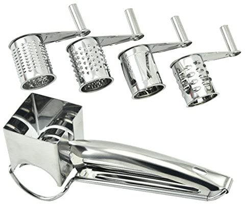 Käsereibe Edelstahl, Käsereibe mit 1/2/4 Drehzylinder Edelstahltrommeln, Trommelreibe für Käse, Gemüse, Obst & Nüsse