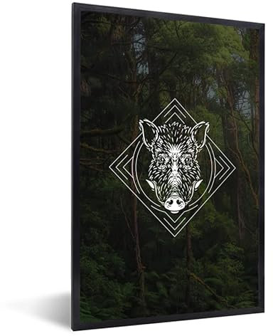 MuchoWow Poster Bilder Wanddeko Deko Wohnzimmer 40x60 cm Wildschwein - Hörner - Wald - Tier