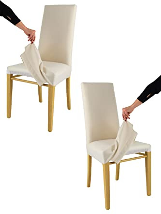 Tommychairs - 2er Set gepolsterte Stühle JAZZ mit herausnehmbarem Bezug Struktur aus lackiertem Buchenholz Farbe Eiche, gepolstert und mit herausnehmbarem Bezug aus Stoff Farbe Elfenbein bezogen