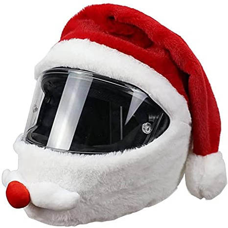 Amesor Weihnachtsmann Motorradhelm Überzug - Plüsch Weihnachtsmütze - Lustige Helm Abdeckung - Plüsch Schutzhülle - Für Integralhelm Im Freien (Helm Nicht Inbegriffen)