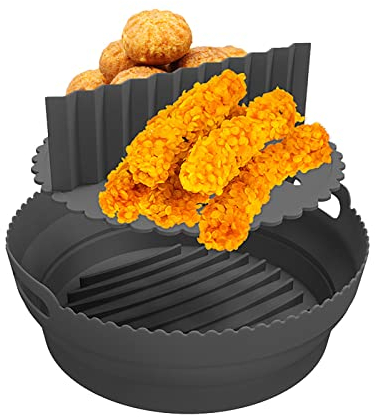 Upgrade Round Air Fryer Silicone Liner Pot, Airfryer Au Gratin Dish Reusable Silicone Fried Chicken Baskets Easy to Clean with Separator Pad Kitchen for Microwave Baking Roasting Oven