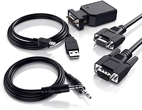 CSL - VGA auf HDMI Adapter mit Audio + VGA + USB + Jack 3,5mm Kabel, Full HD 1080p VGA to HDMI PC zu TV Monitor mit HDMI Converter, VGA zu HDMI Konverter Wandler für PC, Laptop, Fernseher, Projektor