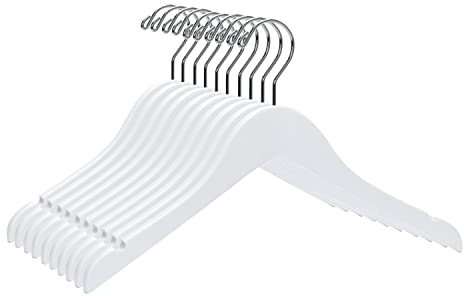 Quality Hangers 20 Pack Kids Hangers 14 Inches - Junior Preteen Youth Wooden Clothes Hanger with Curved Shoulder Swivel Chrome Hook & Nonslip Notches (White, 20)
