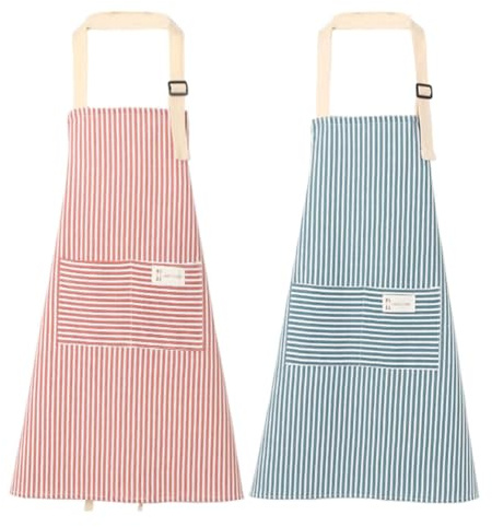 AstarFavor 2 Stücke Küchenschürze Damen,Schürze aus Baumwolle Leinen, verstellbare Küchenschürze Latzschürze Grillschürze für Kochen, Backen,Handwerk (Rot und Blau)