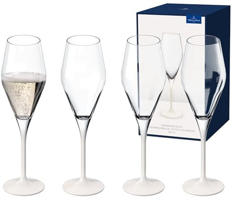 Villeroy & Boch - Manufacture Rock blanc Set di calici per champagne, 4 pezzi. Set di bicchieri per spumante e champagne, 260 ml, Cristallo, Effetto ardesia bianca opaca