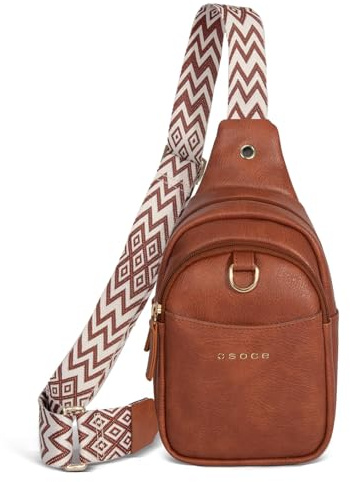 OSOCE Stöldskydd crossbody väska för kvinnor, axelväska för kvinnor med justerbar gitarrrem, midjeväska bröstväska för resor, Rödbrun, Small, Axelväska för kvinnor vegan läder midjeväska crossbody