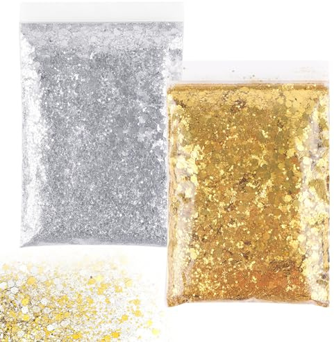 100g Glitzer zum Basteln,Glitzerpulver Glitter Pulver Glitzer Basteln,Gold und Silber Glitzerpuder für Nägel Gesicht Makeup Kartenbasteln Handwerk Nagelkunst