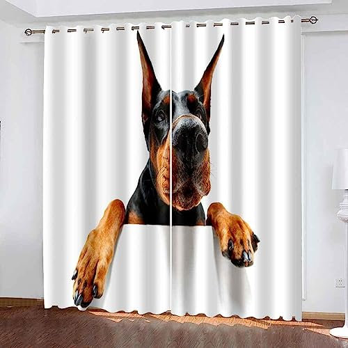 Lärmschutzvorhang Ösen Kinderzimmer Junge Verdunkelungsvorhang Blickdichter Gardinen 3D Hd Druck Tierischer Hund 2Er Set Vorhänge Schlafzimmer Fenst