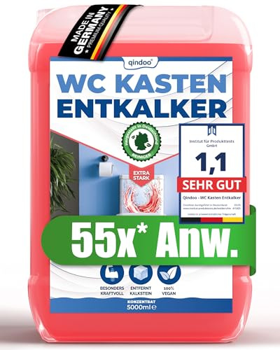 Qindoo 5L Spülkasten WC Entkalker Toilettenspülkasten, Extra starker Kalklöser für Aufputz und Unterputz WC Kästen auch bei starken Kalk Krusten der Spülkästen Mechanik, 5 liter Kanister