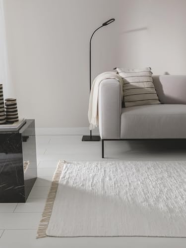 benuta Pop Alfombra Algodón Tom - Crema 70x120 cm - Tejida a Mano para Dormitorio, Sala de Estar y Salon - 100% Reciclado - Apta para Suelos radiantes