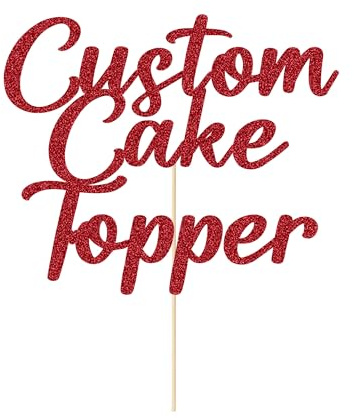 Personalised Cake Topper Custom Happy Birthday Cake Topper Wedding Cake Topper Gifts 11 Colors Cake Decorations Glitter Cake Toppers Gifts for Graduation Baby Shower (Red)