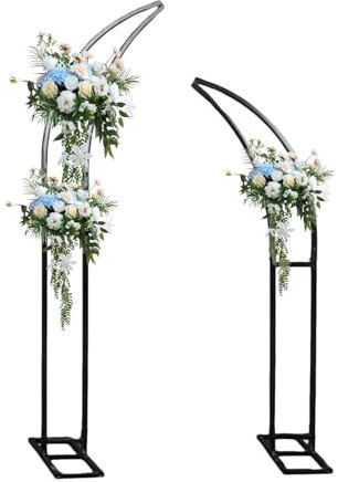 Wedding Arch Stand, Metal Moon Shape Garden Arch, Outdoor/Indoor Climbing Plants Decoration for Unforgettable Ceremonies and Party Decoration, 1.8+2.1M (Black)