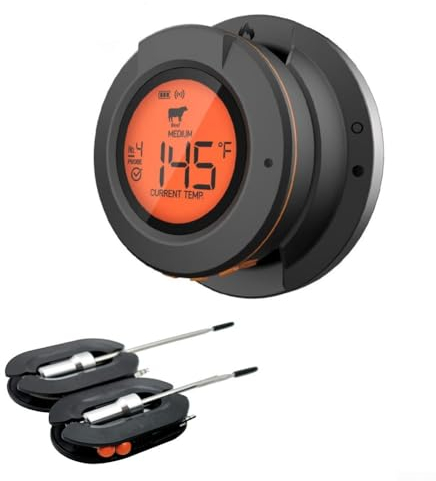 Stainless Steel Waterproof BBQ Thermometer & WiFi Connectivity Pre Programmed Temperatures 2 Probes