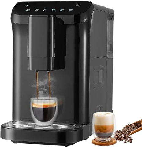 VEVOR Machine à Expresso Automatique, Cafetière Expresso Professionnelle 15 bars avec Broyeur Intégré, 15 Réglages de Mouture, avec Réservoir d'Eau de 1,5 L et Trémie à Grains de 180 g, pour Bureau