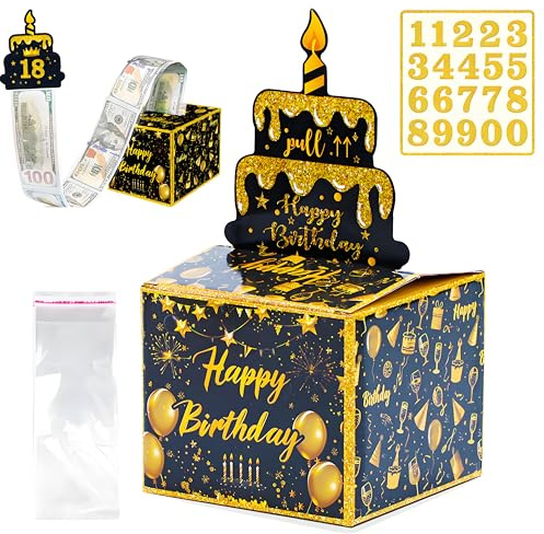 Geldgeschenke Geburtstag, Geburtstag Spardose für Bargeld Geschenk Ziehen, Pull Out Cash Box, Aufkleber für jedes Alter, lustige Überraschungsbox zu geben Bargeld Geschenke für Jungen Mädchen Familie