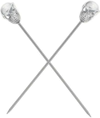 Mikinona 2piezas Pick De Fruta Acero Inoxidable Diseño De Cabeza De Calavera Palillos para Cócteles Decoración De Postres y Aperitivos para Fiestas y Eventos