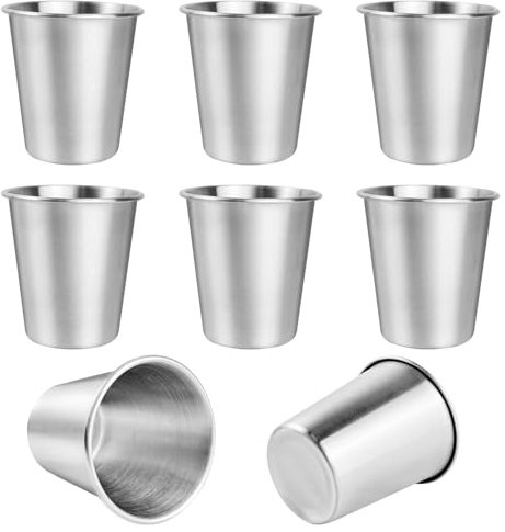 Lot de 8 gobelets inox 260 ml Gobelets de camping Sans poignée Pour anniversaires, pique-niques, voyages Incassables et sans BPA