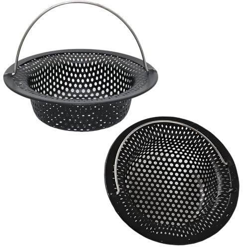 2 stycken avloppssil diskbänk sil rostfritt stål tvättställ för diskbänk handfat sil igensättningsskydd kök avlopp diskbänk (11 x 8 x 2,6 cm) (silver, svart) (svart)