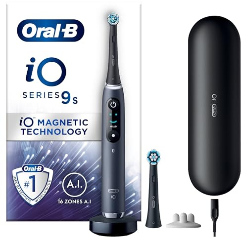 Oral-B iO 9 Svart Eltandborste, 2 tandborsthuvuden, 1 laddningsbart resefodral, Designed by Braun