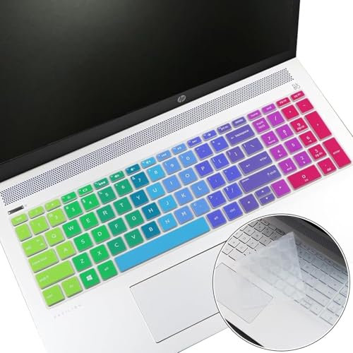 YongMai 2Pcs Silicone Keyboard Cover Skins for 15.6 HP Pavilion Laptops, 15-CD040WM 15-CD051NR 15-CD072NR 15-CD075NR 15-DA0014DX 15-DA0012DX 15-DB0011DX 15-CH011DX 17M-AE (Rainbow+Clear)