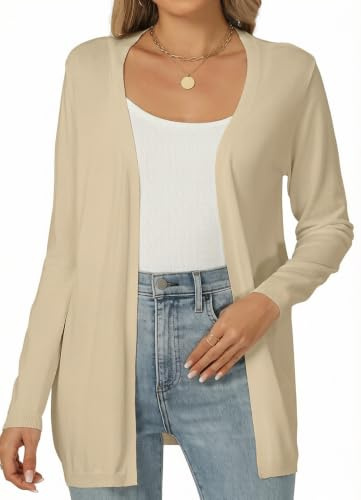 Famrrifuu Cardigan Donna Maglia Maniche Lunghe Elegante Lungo Leggero Aperto Giacca Tinta Unita Estivo Primavera