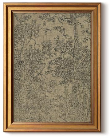HUARCEY Gold Framed Canvas Wall Art, Antique Sketch Landscape Pictures Vintage Decor, Bedroom Kitchen Shelf Decor, Dark Moody Retro Country Farmhouse Canvas Paintings, 12x16inch