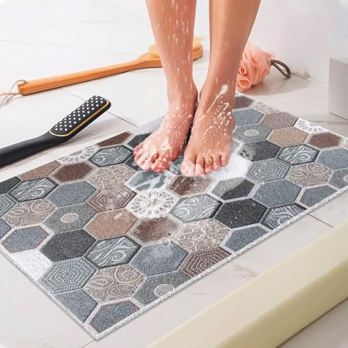 Duschmatte rutschfest 80x100 cm - Weich Komfort Sicherheits Badematte mit Ablauflöchern, PVC-Luffa Massage Antirutschmatte für Dusche, Schnell trocknend