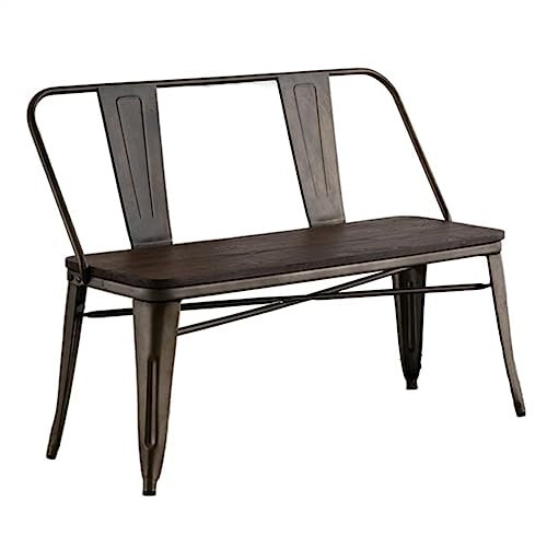 Panca da esterno in metallo, stile industriale, con schienale staccabile, color caffè, per patio, parco, prato, 111,8 cm, 2 posti a sedere