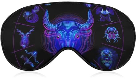 Bequemer Augenschutz für die Nacht, Stier, Neon, Sternzeichen, Astrologie, Stier, Augenabdeckung, weiches, elastisches Band für Damen und Herren