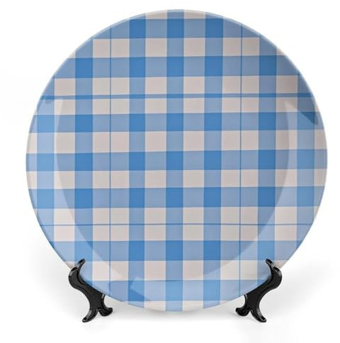 HETVBNS Assiette décorative en porcelaine anglaise bleue et blanche - Assiettes à dîner personnalisées en céramique avec support de présentation - Décoration murale pour décoration murale - 20,3 cm
