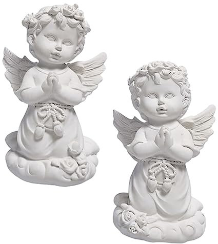 Abaodam 2pièces Ange Résine Décoration Sculpture Plâtre Objet Bureau Statue Maison Cadeau Ornement Blanc