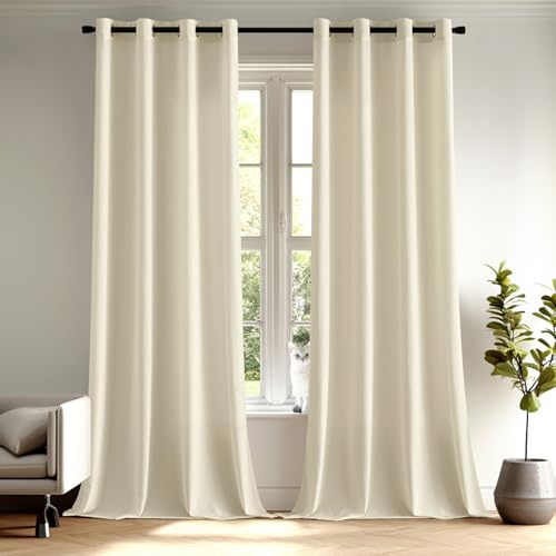 MIULEE Gardinen Voile Vorhänge mit Ösen 2er Hellbeige 140x245cm | Halbtransparente leichte Voile Vorhänge mit Metall Ösen, lichtdurchlässig, modern für Wohn- und Schlafzimmer