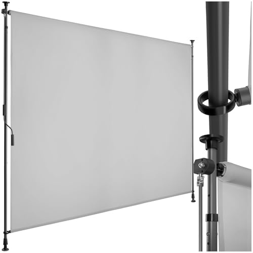 tectake® Klemmmarkise, Sichtschutz Markise Balkon ohne Bohren, Senkrechtmarkise mit Teleskopstange zum Klemmen, Windschutz, Sichtschutz, Sonnenschutz - hellgrau, 200 x 310 cm