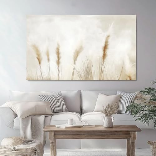 120 x 60 cm Leinwandbilder Bild auf Pflanzen Textur Pampasgras Hellbraunes, Vlies Wandbild Kunstdruck Wanddeko Wand Wohnzimmer Schlafzimmer über Bett Room Decor Geschenke