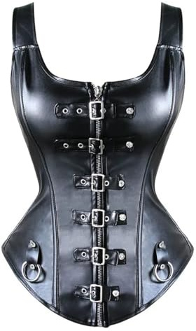MDSIOKHJ Formande Body Body Faux Läder Korsett Topp Axelrem Svart Dragkedja Bustier Bustier Bustier Midja Väst Korsett Overbust Kvinnor Steampunk(M)