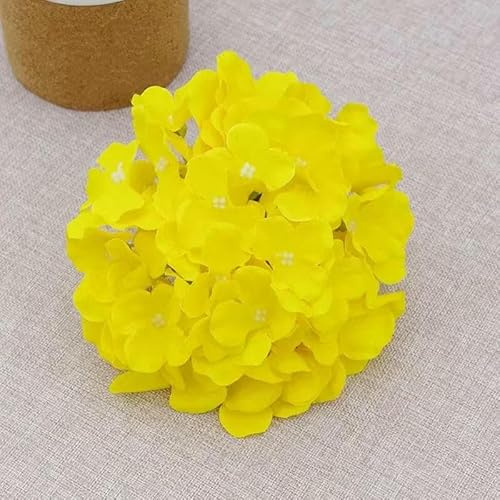 GVEKJ Lot de 5 hortensias artificiels en Soie, 54 têtes, avec tiges, pour décoration de Maison, Mariage, fête, Jaune
