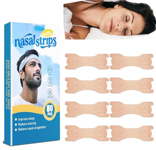 80 Pcs Nose Strip Anti Snoring Nasal Strips Large, Extra Strength Nose Strips Better Breathe Relieve Nasal Congestion Anti Snoring Improve Sleeping for Men Women (66 * 19mm) (80 Count (Pack of 1))