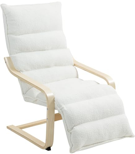 HOMCOM Relaxsessel mit Verstellbarem Fußteil Fleeceoptik Weiß | Sessel Gepolstert, Loungesessel, Lesesessel mit Armlehne, Schwingstuhl für Wohnzimmer
