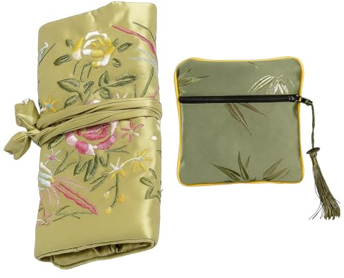 QhgPnt 2Pcs Travel Jewellery Roll, Jewellery Travel Pouch and Organiser, Green Jewelry Roll and Square Storage Case for Travel, Compact and Lightweight Design for Easy Packing