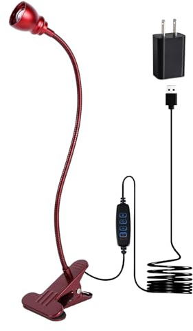 CeSunlight Zoomable Clip on Light, Clamp Reading Light for Dorm Bed Headboard, Dimmable Spotlight with 3 Color Temperature Options, 10 Dimmable Brightness Levels, Adjustable Beam Angle (Red)