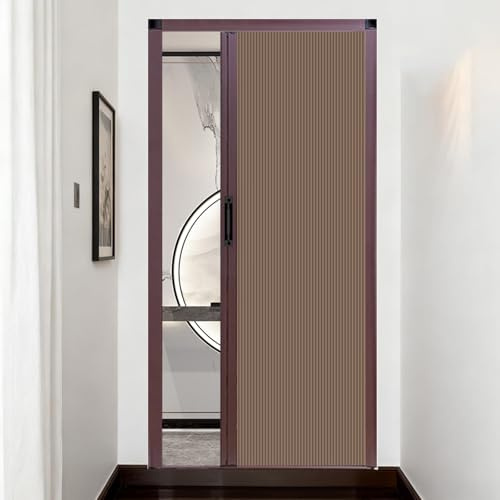 AMUFJJ Falttür Falttüren Innenfalttür Ohne Bohren, 200–203 cm Hoch, Einziehbare Falttür/Trennwandtür, 61–110 Breit, Mit Zellgewebe(Brown,W x h 80x200cm)