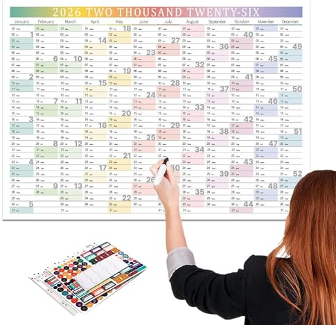 Calendario 2026, adesivi inclusi schema di scrittura | Calendario da parete | Per casa e ufficio scuola insegnante studente pianificazione familiare Natale accademico