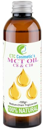 Aceite MCT - 100 g - Triglicéridos de cadena media C8 y C10 | Usos: bálsamos, cremas, productos para después del sol, aceites de playa, contorno de ojos, desmaquillantes, sérums