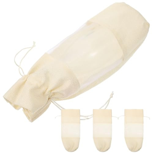 Ciieeo Wiederverwendbare Weintaschen aus Leinen und Organza mit Sichtfenster und Zugband 4 Stück Einfache Tragetaschen Dekorativ und Elegant für Weinflaschen