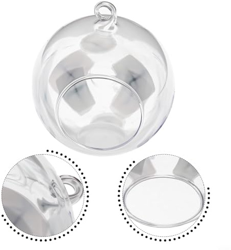 Yelvera Bola de cristal colgante para plantas suculentas con boca abierta y diseño de fondo plano, adecuada para decoración de jardín interior y eventos, o jardinería suculenta o decoración de boda