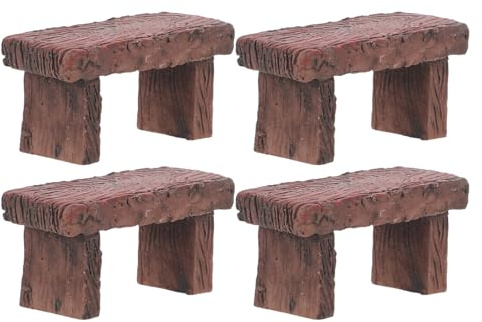 VICASKY Micro Landschaft Resin Miniatur Doppelbank Rustikale Puppenhausbänke Vintage Kleiner Gartenbank für Terrasse und Garten Dekoration
